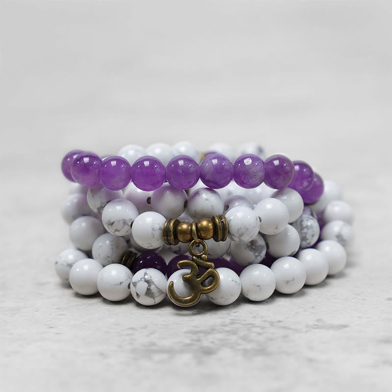 Amethyst White Turquoise OM 108-Bead Mala Bracelet — product view 4