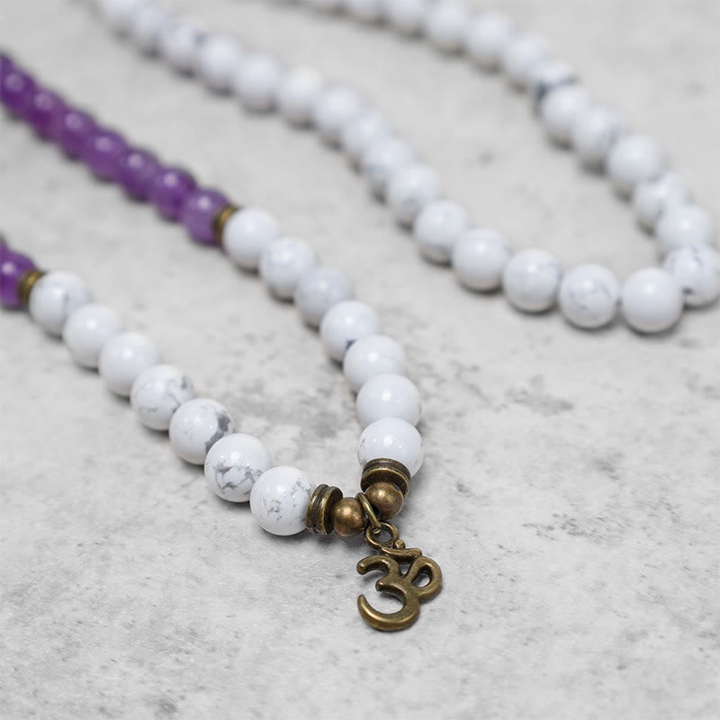 Amethyst White Turquoise OM 108-Bead Mala Bracelet — product view 6