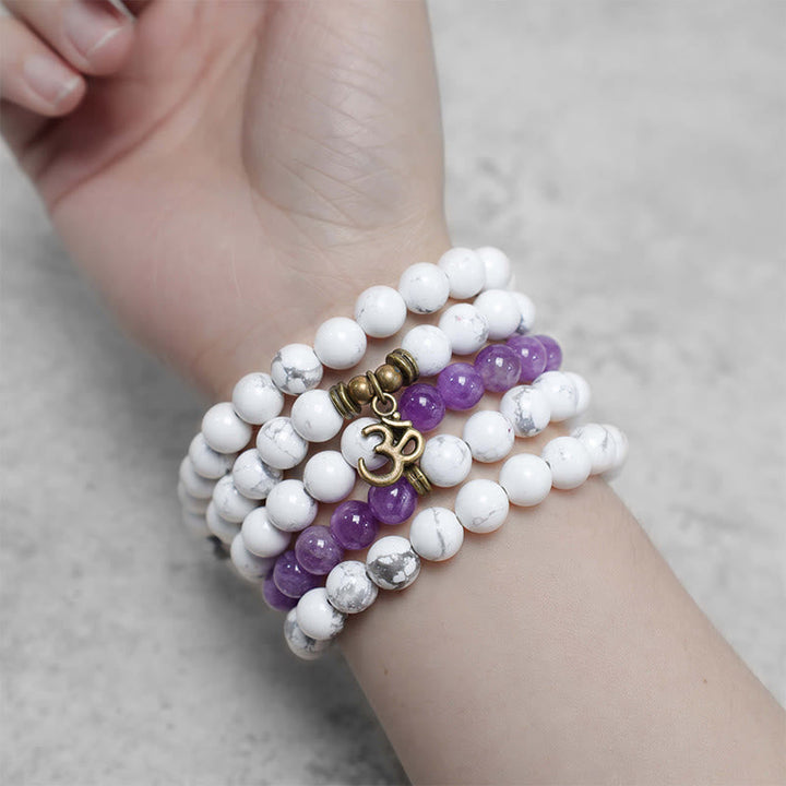 Amethyst White Turquoise OM 108-Bead Mala Bracelet — product view 7