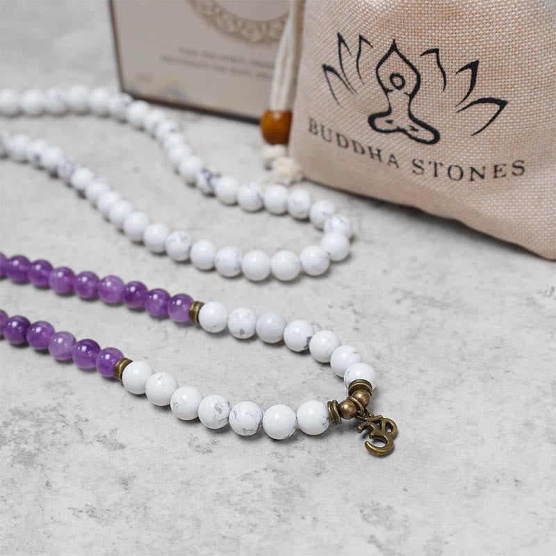 Amethyst White Turquoise OM 108-Bead Mala Bracelet — product view 8