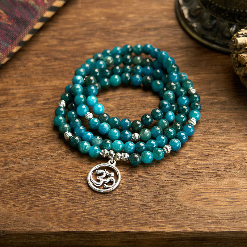 Apatite Bead Om Tree Of Life Lotus 108-Bead Mala Bracelet — main product view
