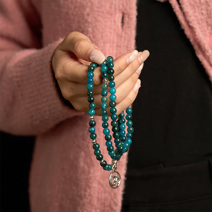 Apatite Bead Om Tree Of Life Lotus 108-Bead Mala Bracelet — product view 2
