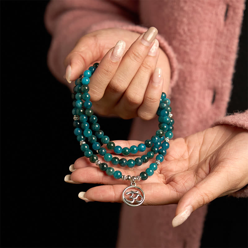 Apatite Bead Om Tree Of Life Lotus 108-Bead Mala Bracelet — product view 3