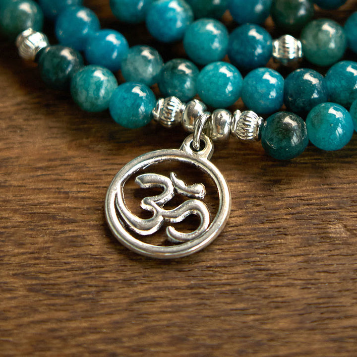 Apatite Bead Om Tree Of Life Lotus 108-Bead Mala Bracelet — product view 4
