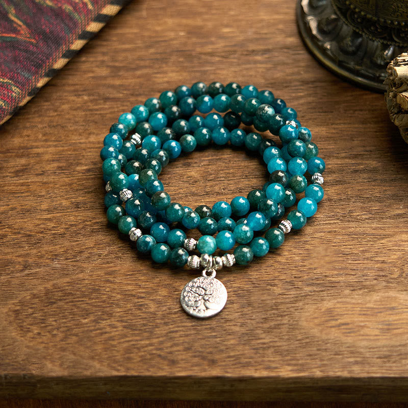 Apatite Bead Om Tree Of Life Lotus 108-Bead Mala Bracelet — product view 7