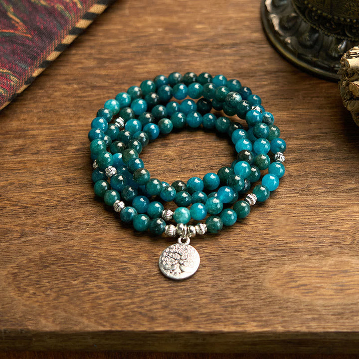 Apatite Bead Om Tree Of Life Lotus 108-Bead Mala Bracelet — product view 7