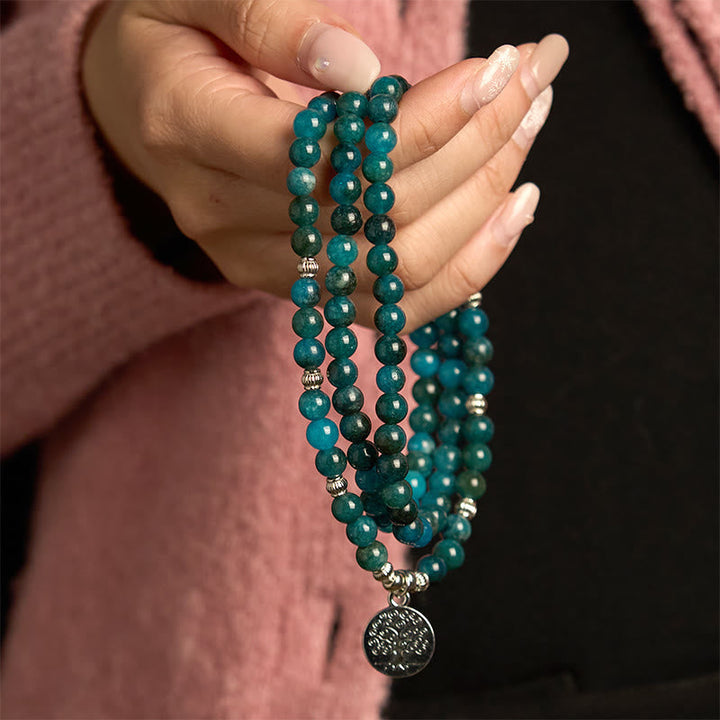 Apatite Bead Om Tree Of Life Lotus 108-Bead Mala Bracelet — product view 8