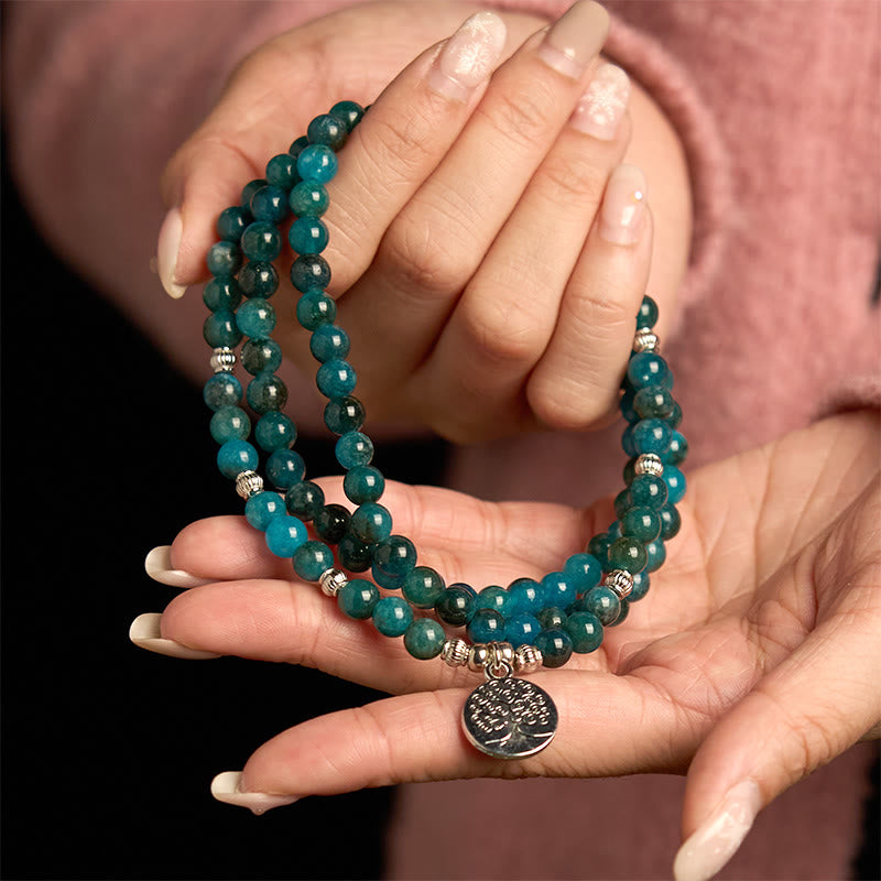 Apatite Bead Om Tree Of Life Lotus 108-Bead Mala Bracelet — product view 9