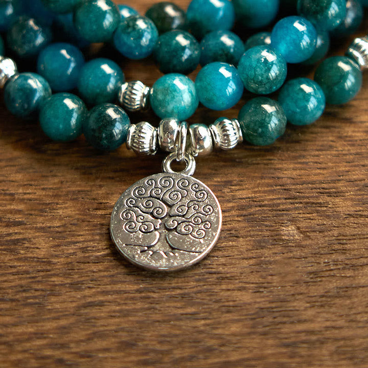 Apatite Bead Om Tree Of Life Lotus 108-Bead Mala Bracelet — product view 10