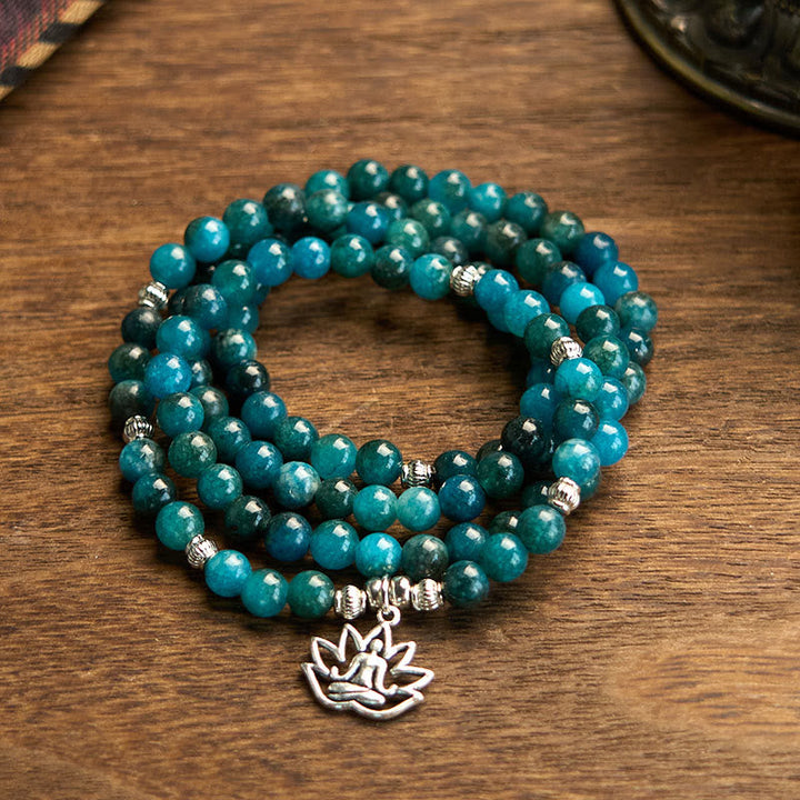 Apatite Bead Om Tree Of Life Lotus 108-Bead Mala Bracelet — product view 12
