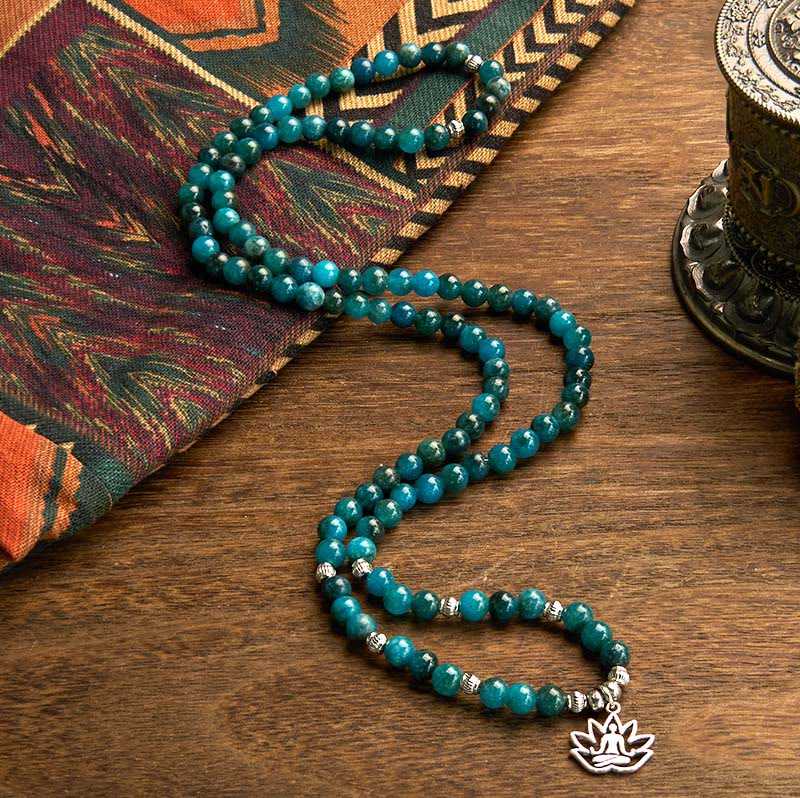 Apatite Bead Om Tree Of Life Lotus 108-Bead Mala Bracelet — product view 13