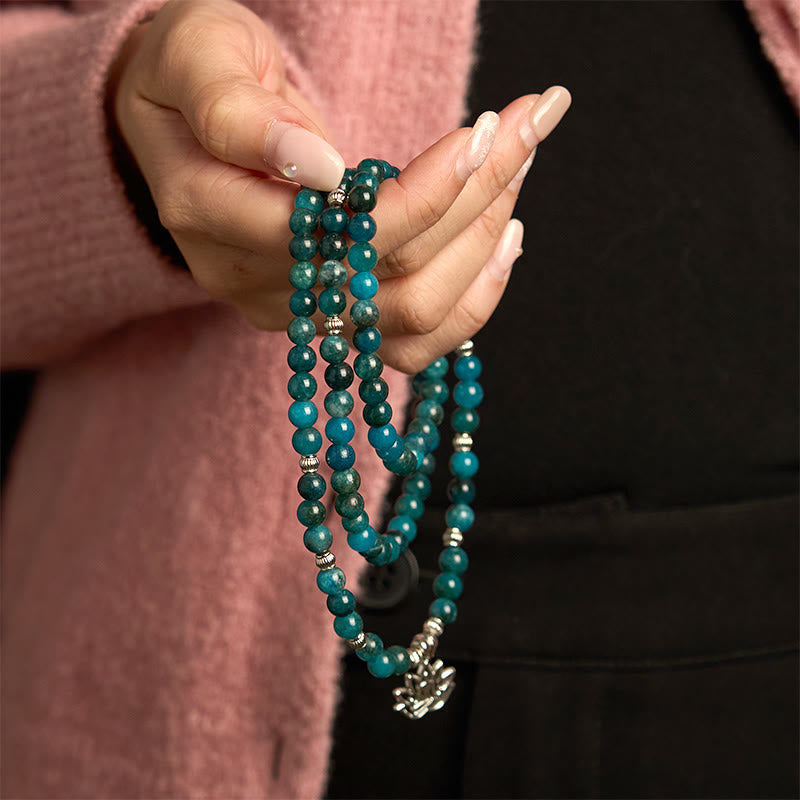 Apatite Bead Om Tree Of Life Lotus 108-Bead Mala Bracelet — product view 14