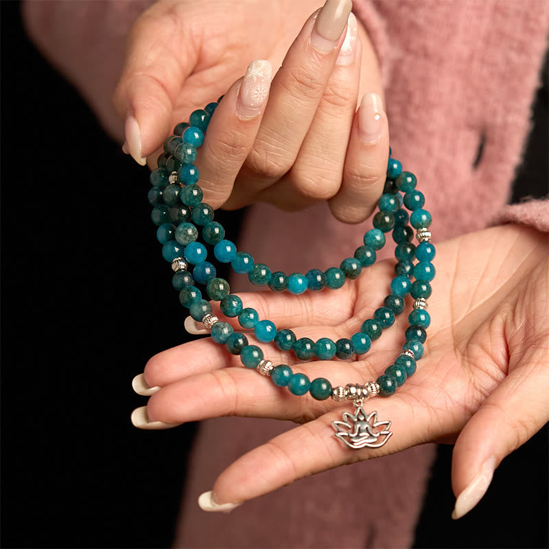 Apatite Bead Om Tree Of Life Lotus 108-Bead Mala Bracelet — product view 15