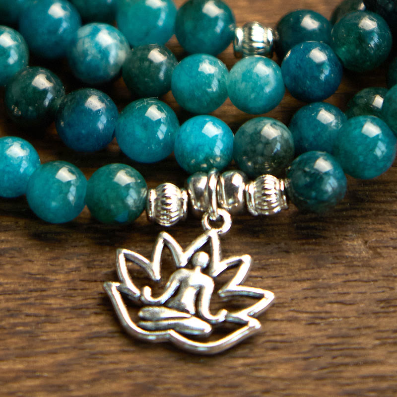 Apatite Bead Om Tree Of Life Lotus 108-Bead Mala Bracelet — product view 16