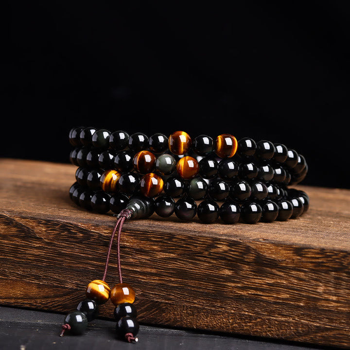 Black Obsidian Ice Obsidian 108-Bead Mala Bracelet — main product view