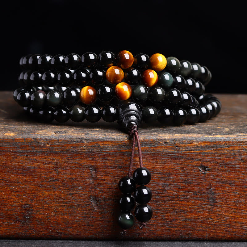 Black Obsidian Ice Obsidian 108-Bead Mala Bracelet — product view 2