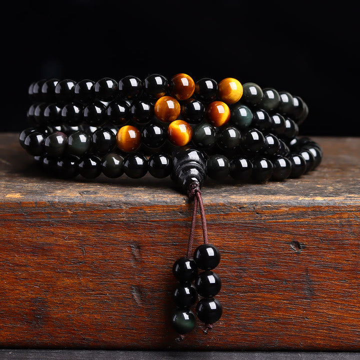 Black Obsidian Ice Obsidian 108-Bead Mala Bracelet — product view 2