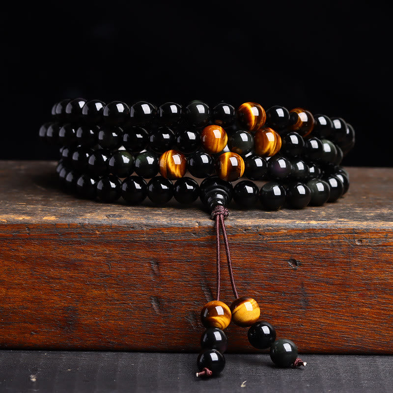 Black Obsidian Ice Obsidian 108-Bead Mala Bracelet — product view 3