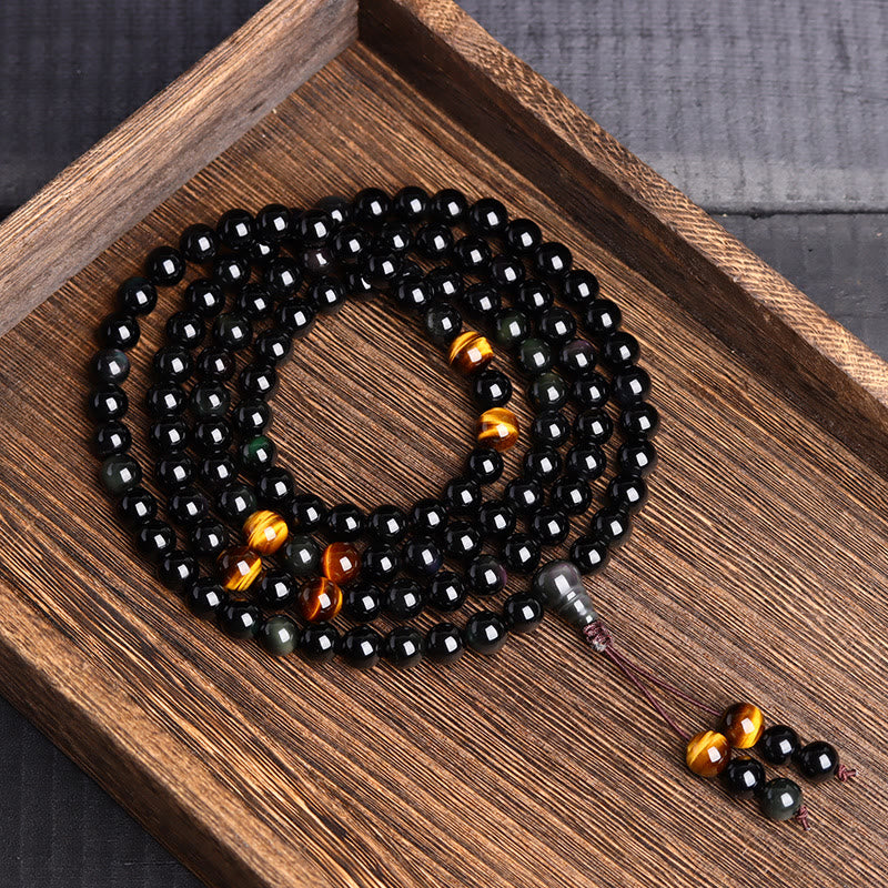 Black Obsidian Ice Obsidian 108-Bead Mala Bracelet — product view 4