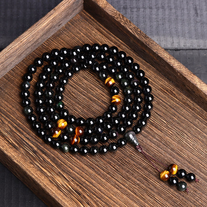Black Obsidian Ice Obsidian 108-Bead Mala Bracelet — product view 4