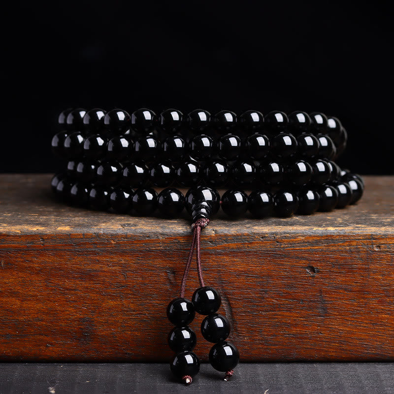 Black Obsidian Ice Obsidian 108-Bead Mala Bracelet — product view 8