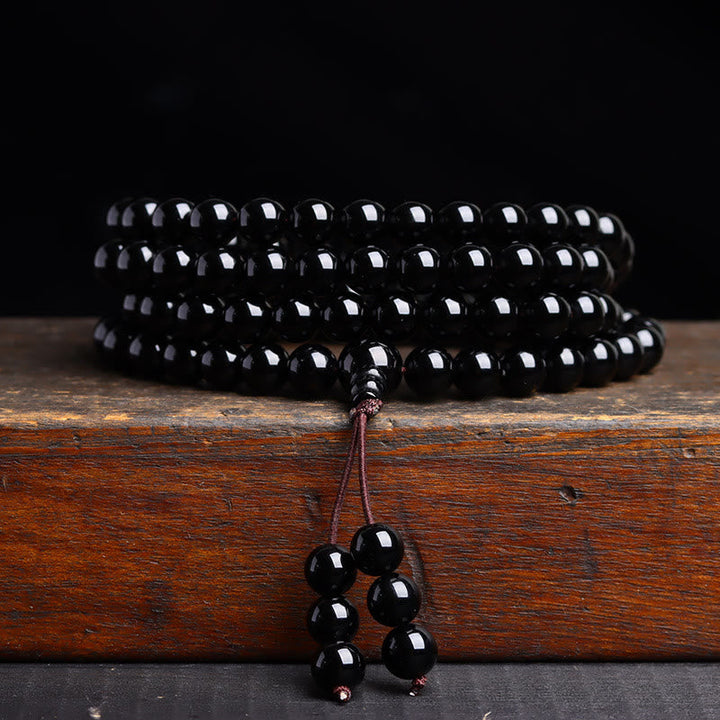 Black Obsidian Ice Obsidian 108-Bead Mala Bracelet — product view 8