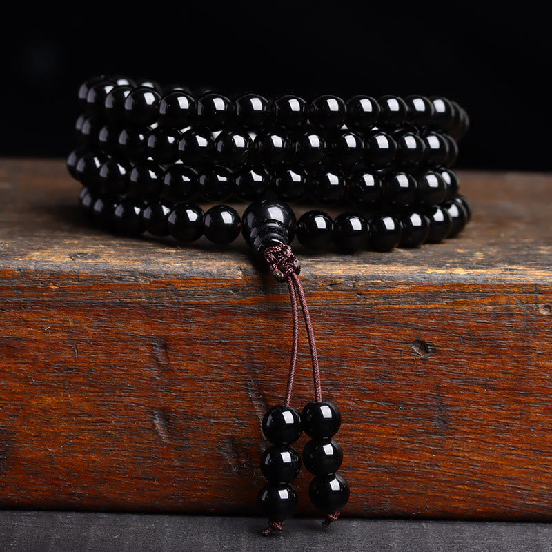 Black Obsidian Ice Obsidian 108-Bead Mala Bracelet — product view 10