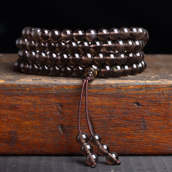 Black Obsidian Ice Obsidian 108-Bead Mala Bracelet — product view 12