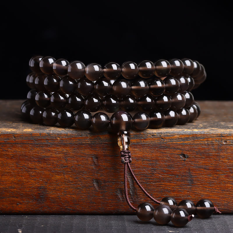 Black Obsidian Ice Obsidian 108-Bead Mala Bracelet — product view 14