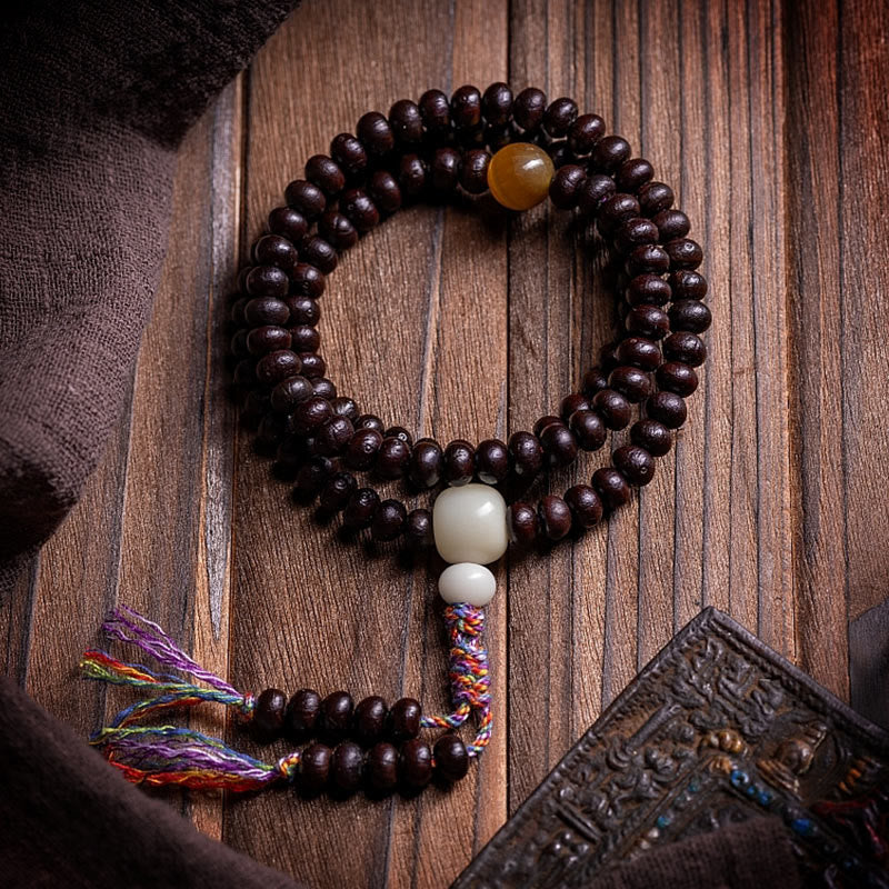 Bowl Bodhi Seed Colored Rope 108-Bead Mala Bracelet — main product view