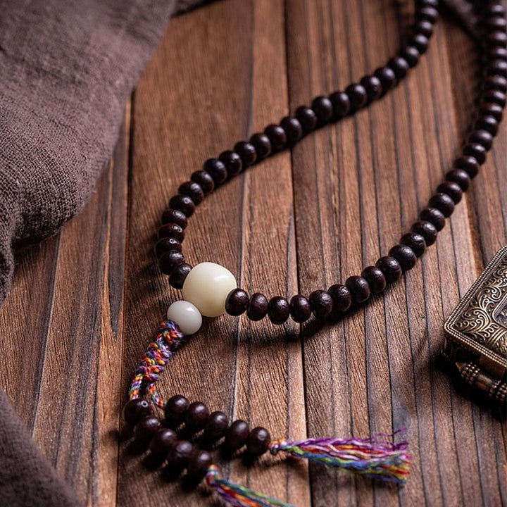 Bowl Bodhi Seed Colored Rope 108-Bead Mala Bracelet — product view 2