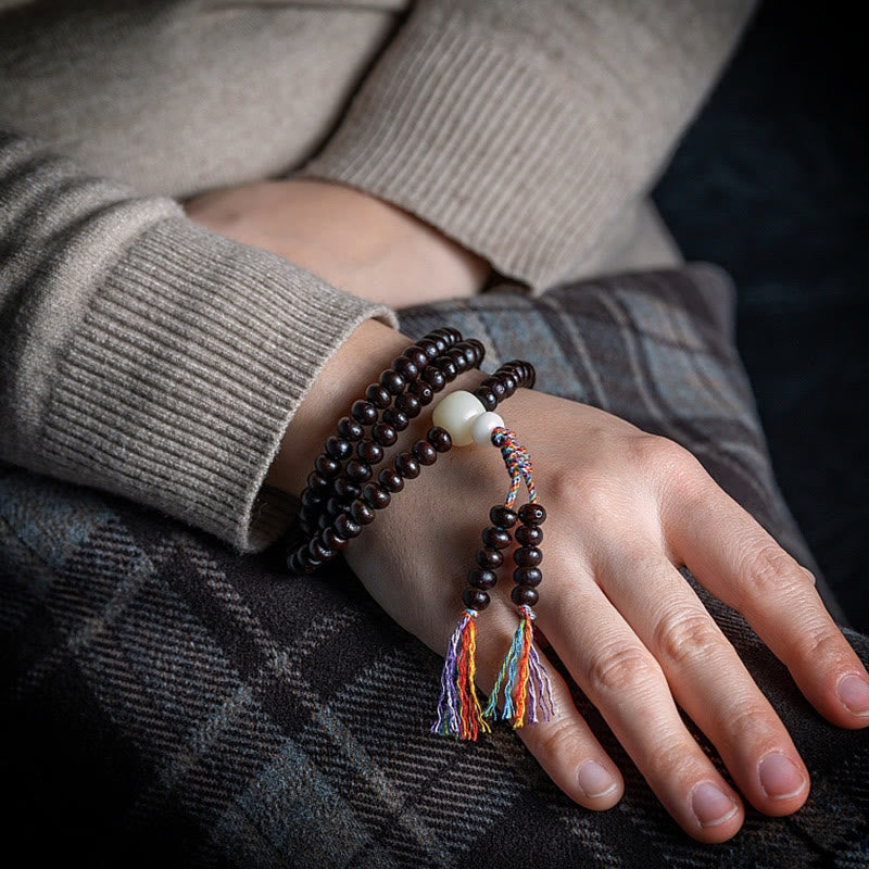 Bowl Bodhi Seed Colored Rope 108-Bead Mala Bracelet — product view 5