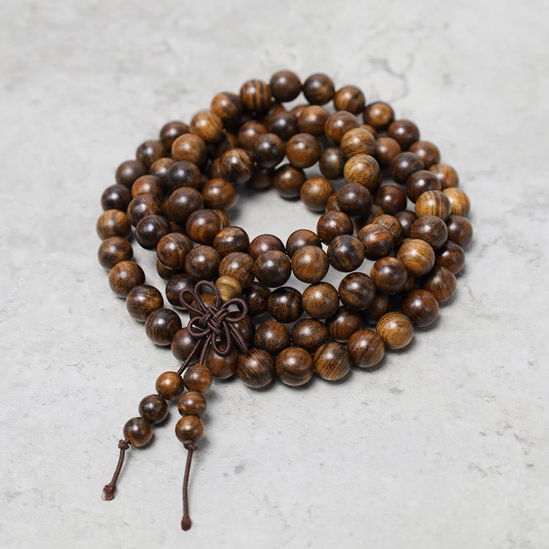 Sandalwood Elastic 108-Bead Mala Bracelet — main product view