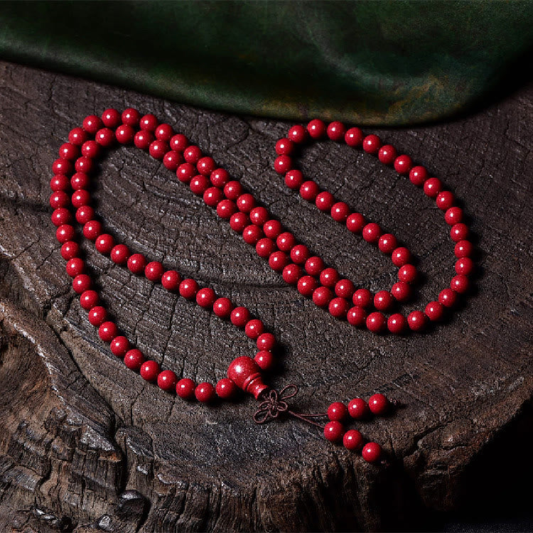 Cinnabar Om Mani Padme Hum Pattern Engraved 108-Bead Mala Bracelet — product view 16