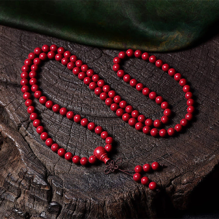 Cinnabar Om Mani Padme Hum Pattern Engraved 108-Bead Mala Bracelet — product view 16