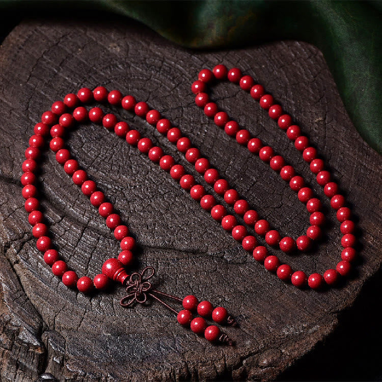 Cinnabar Om Mani Padme Hum Pattern Engraved 108-Bead Mala Bracelet — product view 17