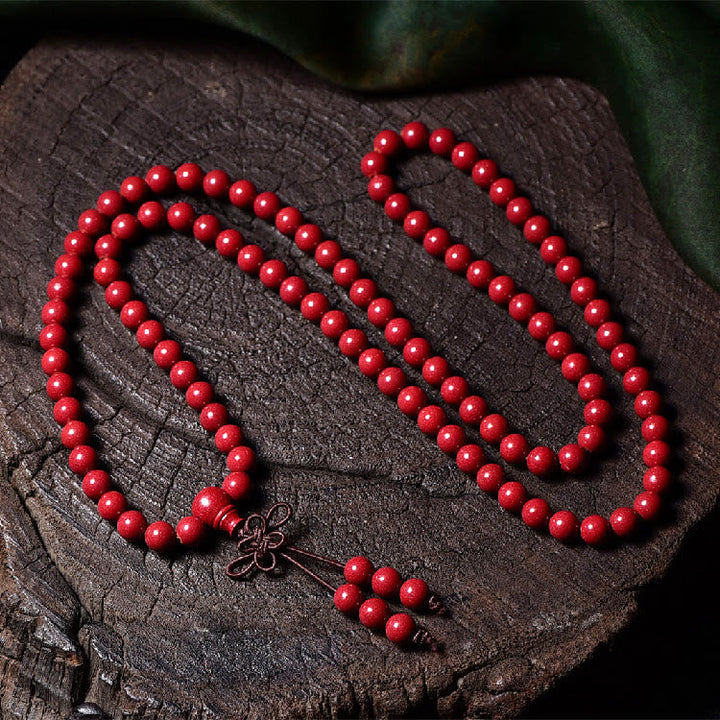 Cinnabar Om Mani Padme Hum Pattern Engraved 108-Bead Mala Bracelet — product view 17