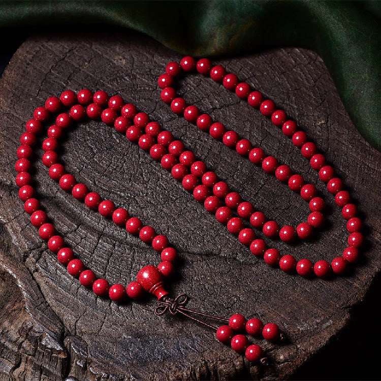Cinnabar Om Mani Padme Hum Pattern Engraved 108-Bead Mala Bracelet — product view 18