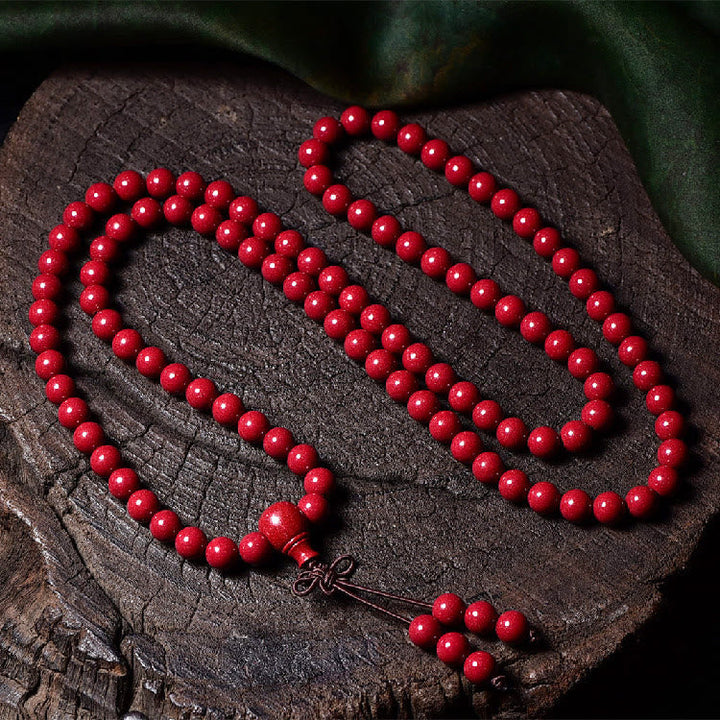 Cinnabar Om Mani Padme Hum Pattern Engraved 108-Bead Mala Bracelet — product view 18