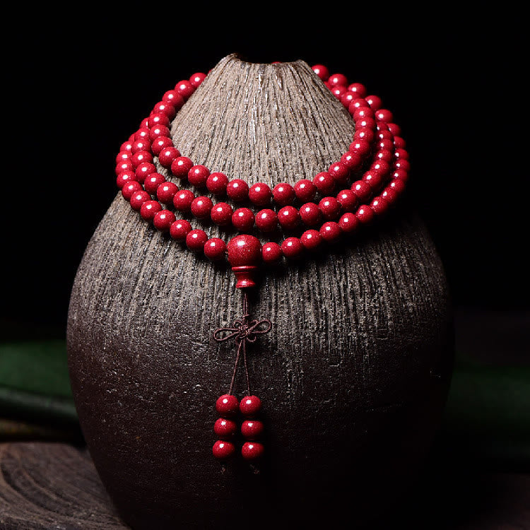 Cinnabar Om Mani Padme Hum Pattern Engraved 108-Bead Mala Bracelet — product view 19