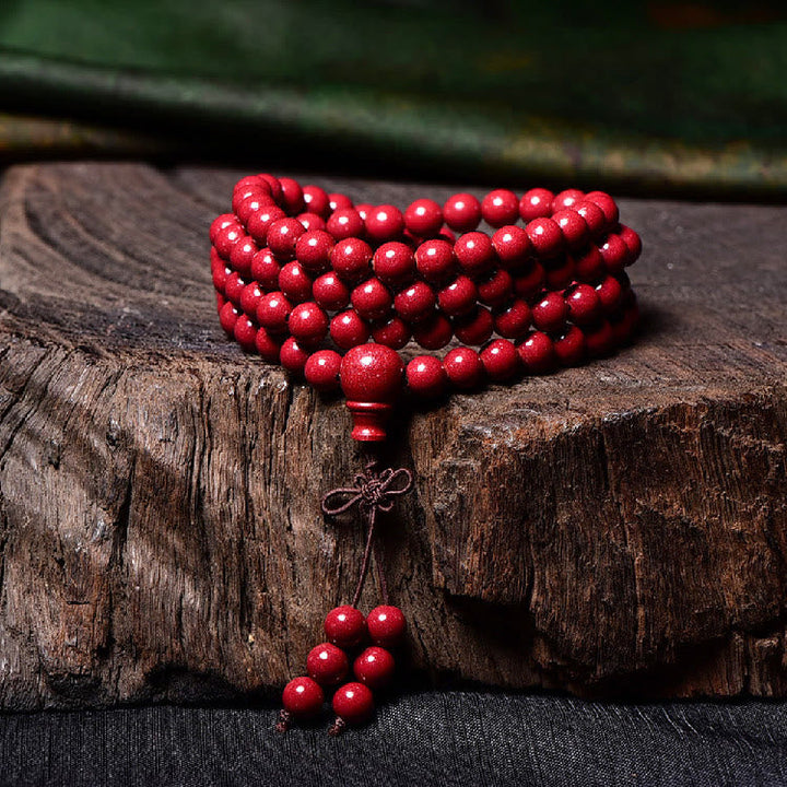 Cinnabar Om Mani Padme Hum Pattern Engraved 108-Bead Mala Bracelet — product view 20