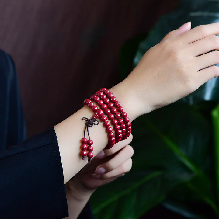 Cinnabar Om Mani Padme Hum Pattern Engraved 108-Bead Mala Bracelet — product view 21