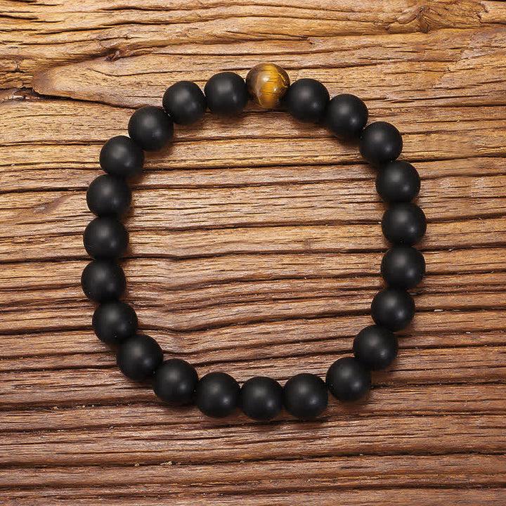 Frosted Stone Tiger Eye Pendant 108-Bead Mala Necklace & Bracelet — product view 2
