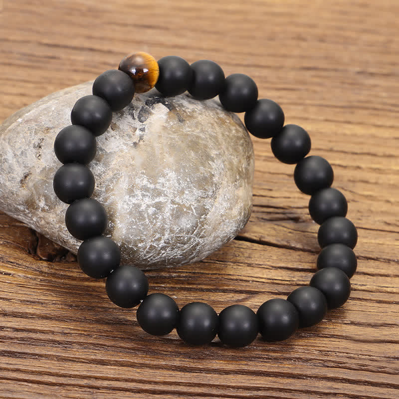Frosted Stone Tiger Eye Pendant 108-Bead Mala Necklace & Bracelet — product view 3