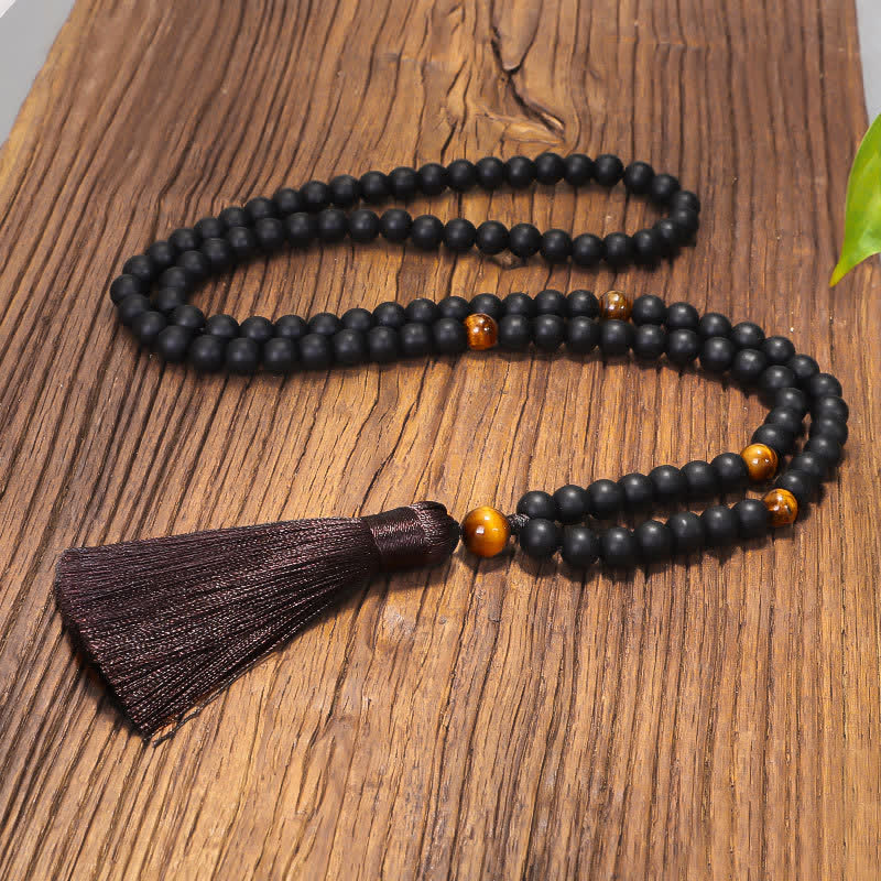 Frosted Stone Tiger Eye Pendant 108-Bead Mala Necklace & Bracelet — product view 5