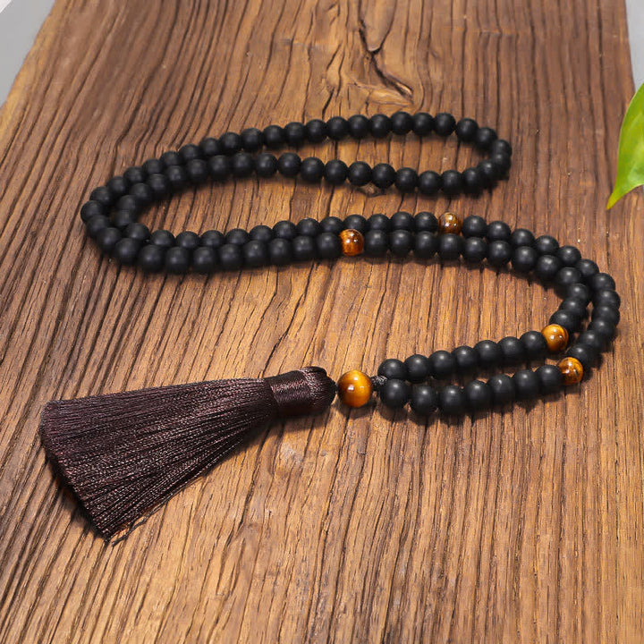 Frosted Stone Tiger Eye Pendant 108-Bead Mala Necklace & Bracelet — product view 5