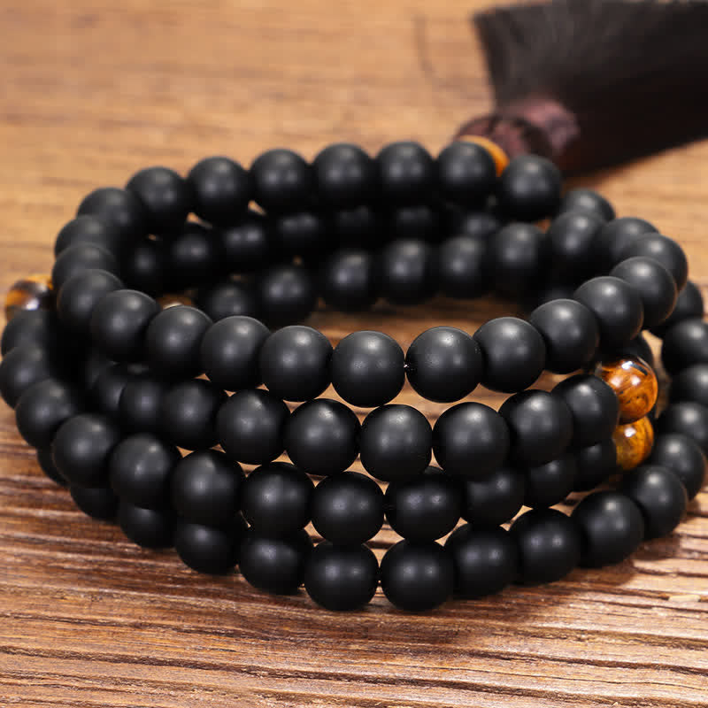 Frosted Stone Tiger Eye Pendant 108-Bead Mala Necklace & Bracelet — product view 6