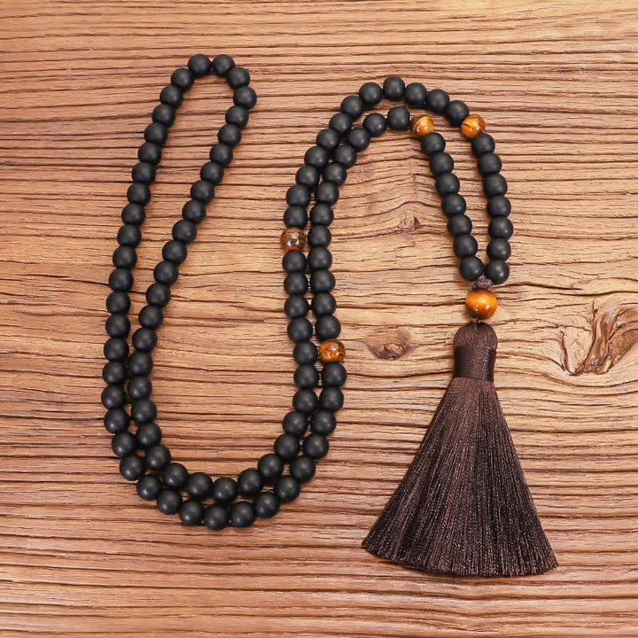 Frosted Stone Tiger Eye Pendant 108-Bead Mala Necklace & Bracelet — product view 7