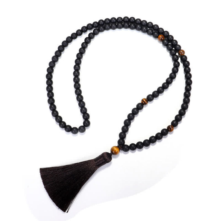 Frosted Stone Tiger Eye Pendant 108-Bead Mala Necklace & Bracelet — product view 8