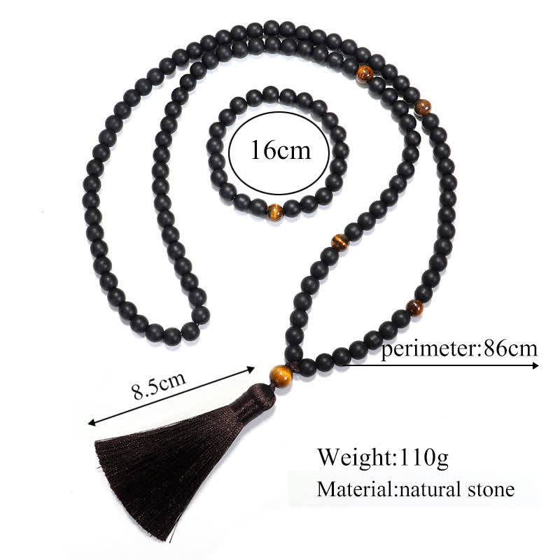 Frosted Stone Tiger Eye Pendant 108-Bead Mala Necklace & Bracelet — product view 9